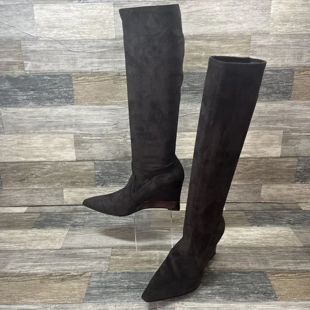 Casadei Boots 7.5 Brown Suede Vero Cuoio Knee High Heel Made in Italy